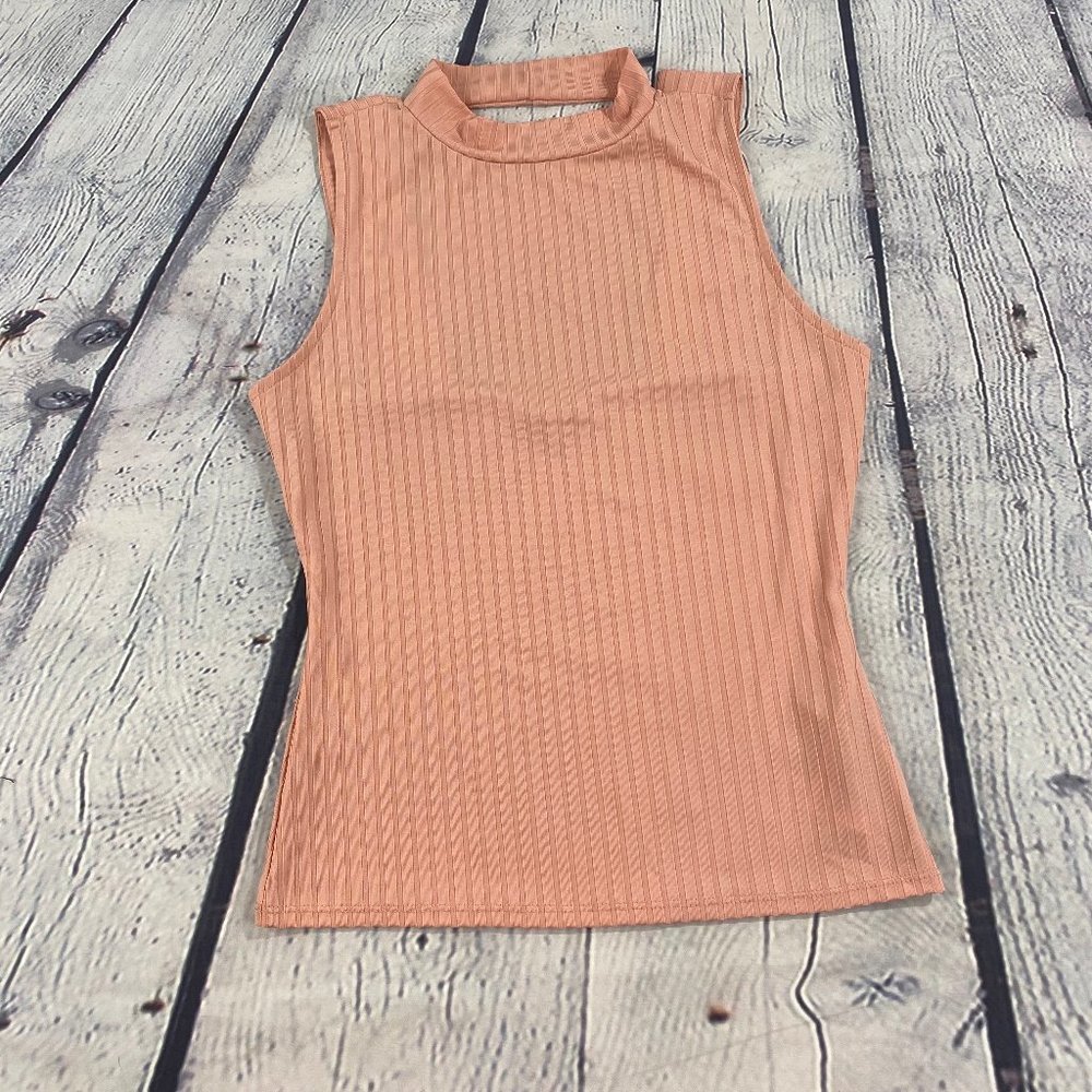 Guess Canya Ribbed  Pink Mock Neck Tank Top - Picture 2 of 7